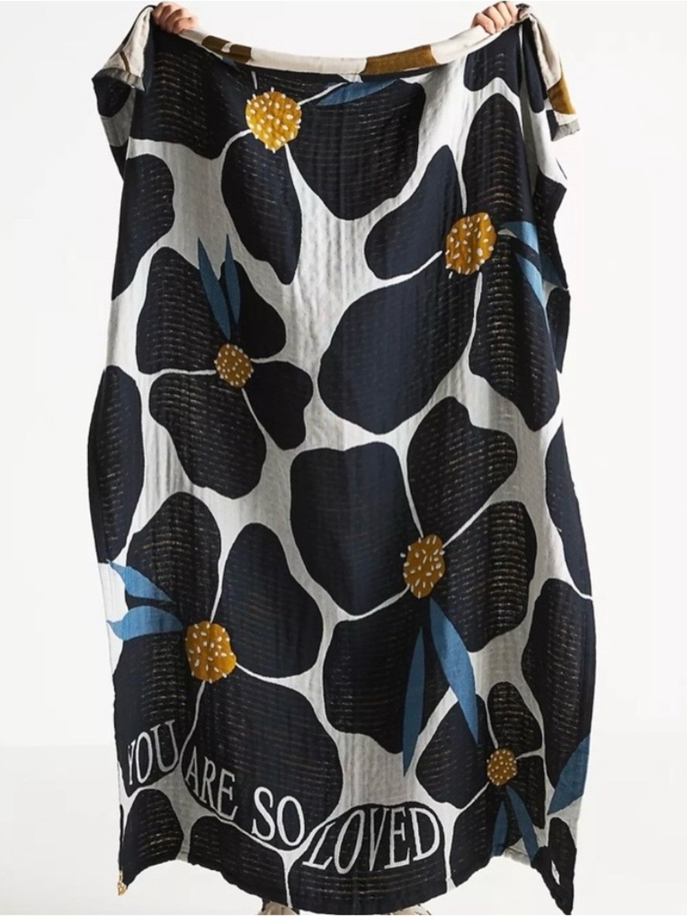 Anthropologie Collab McKenzie Parrott Reversible 100% Cotton Throw Blanket 50X70